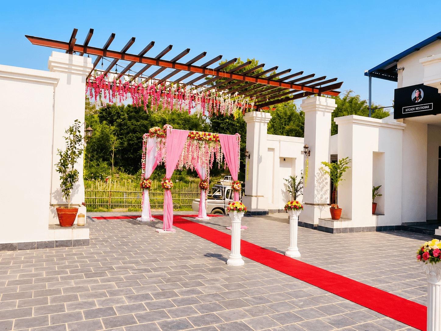 gate of the banquet hall for weeding