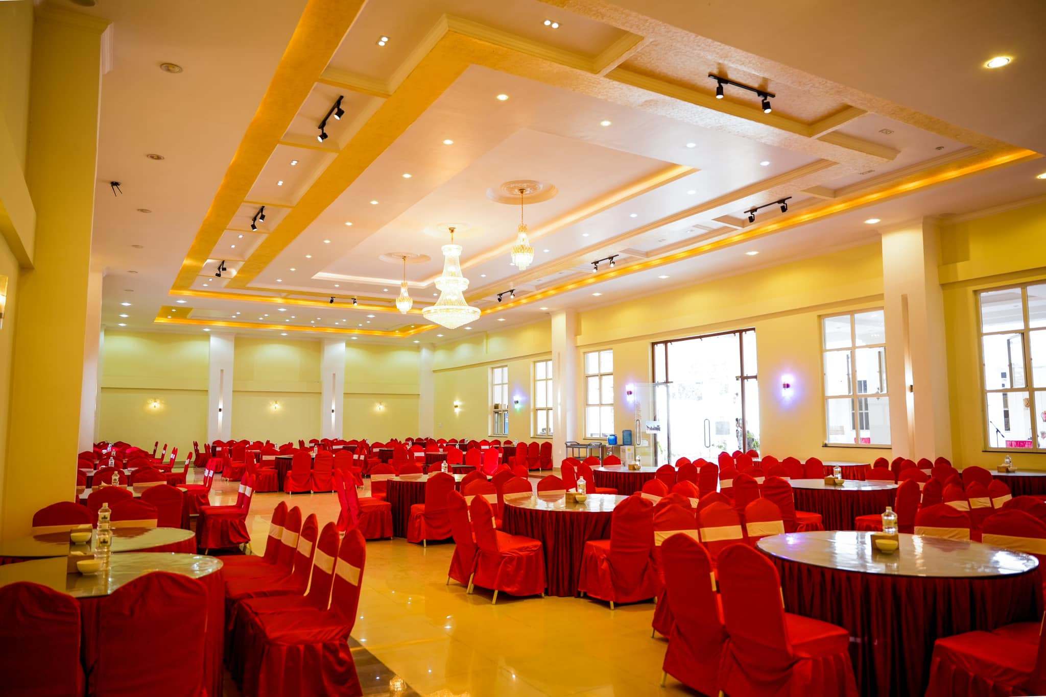 Wide view of the main banquet hall