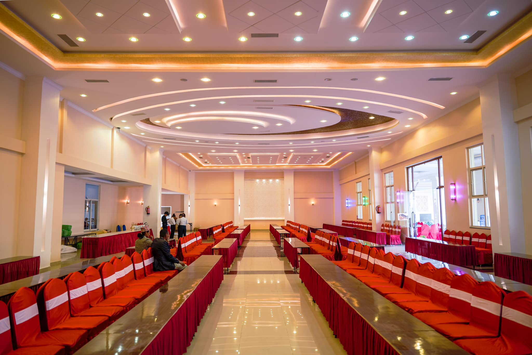 Spacious hall prepared for guests